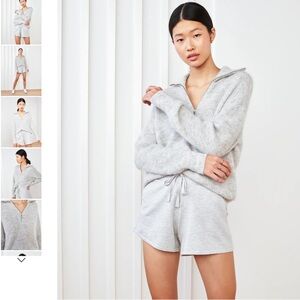 Quince Alpaca Wool Half Zip Grey Ribbed Sweater XL